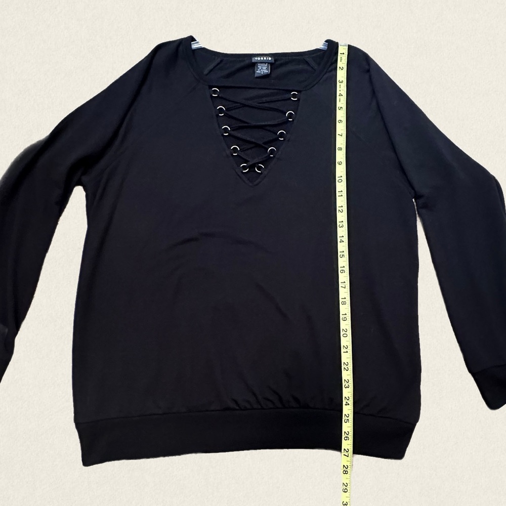 Torrid Black Lattice Front Crew Neck Long Sleeve Pullover Sweater - Picture 7 of 10